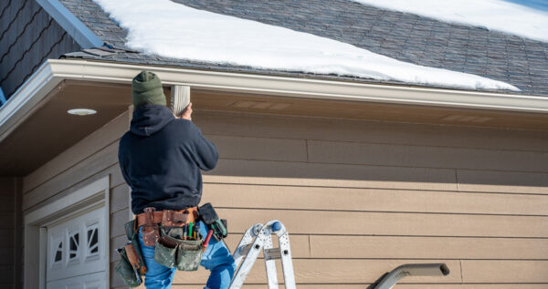 Man Repairing Roof In The Snow In Wichita Ks