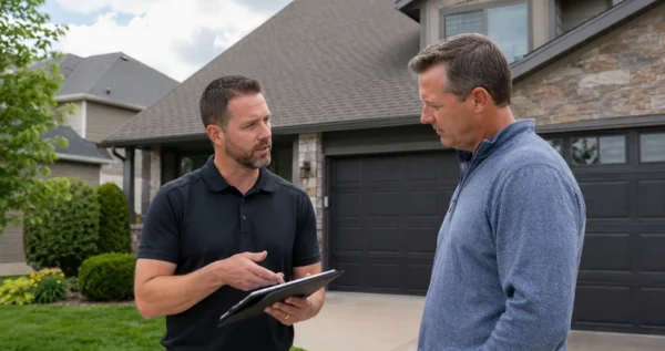 Roofer Discusses Options With Homeowner